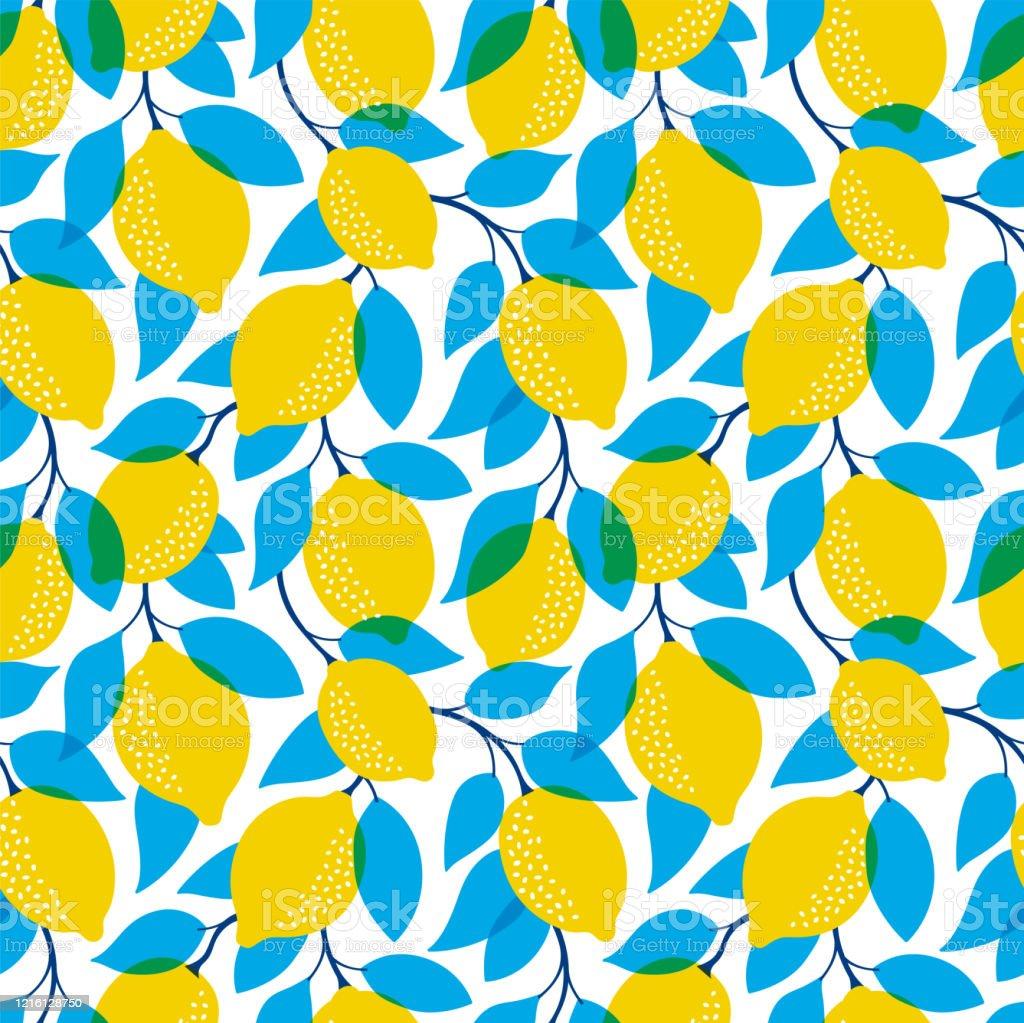 Tropical Seamless Pattern With Yellow Lemons Fruit Repeated