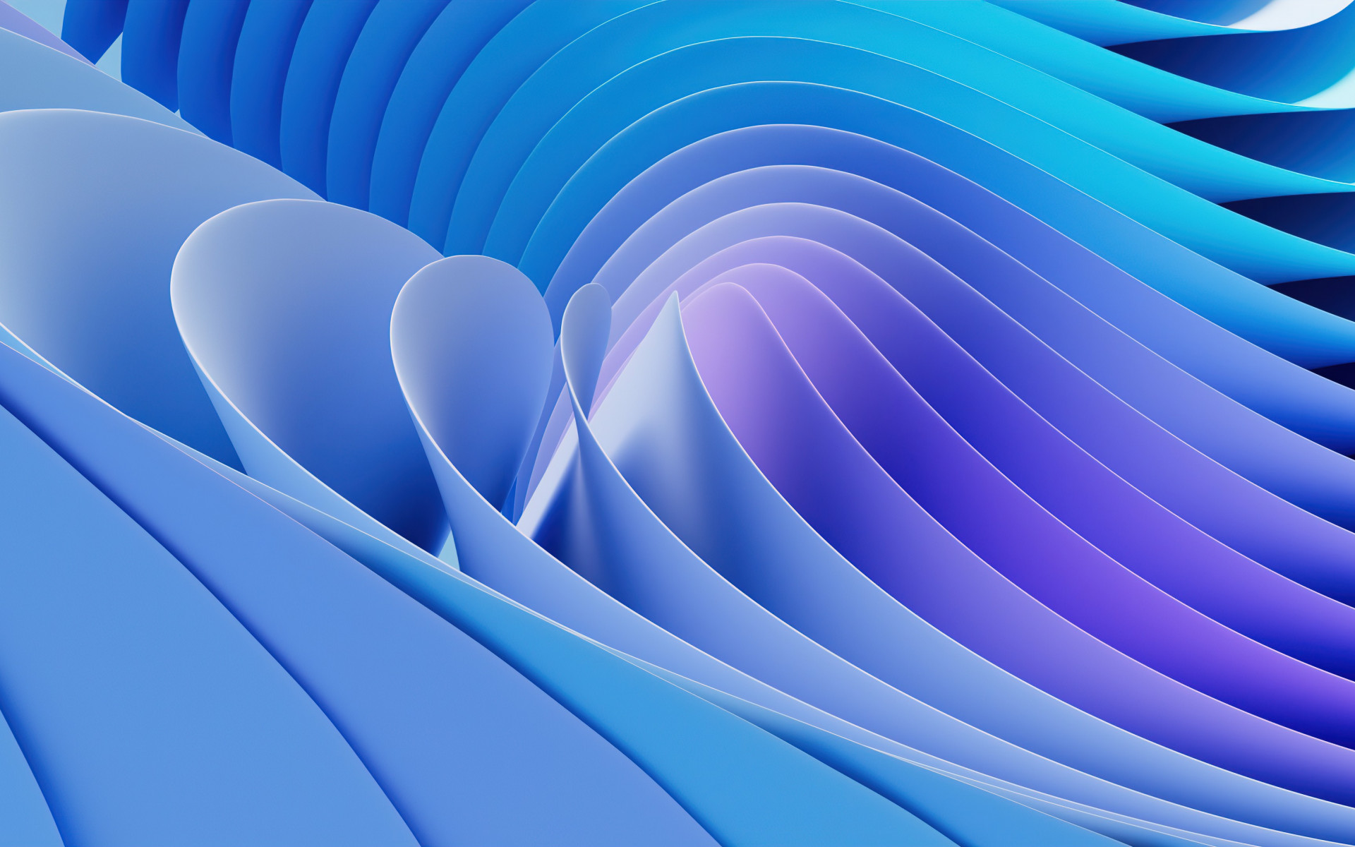 Abstract waves of blue and purple hues, reminiscent of the Microsoft Windows 11 Bloom wallpaper