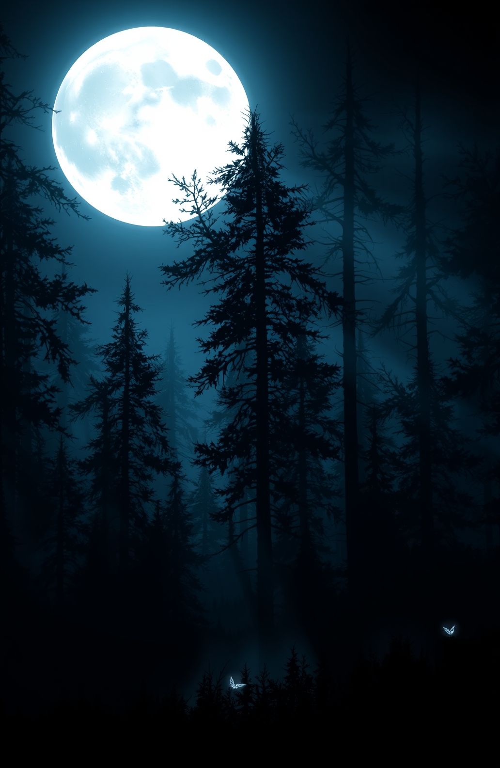 Dark Forest With Moon Wallpaper