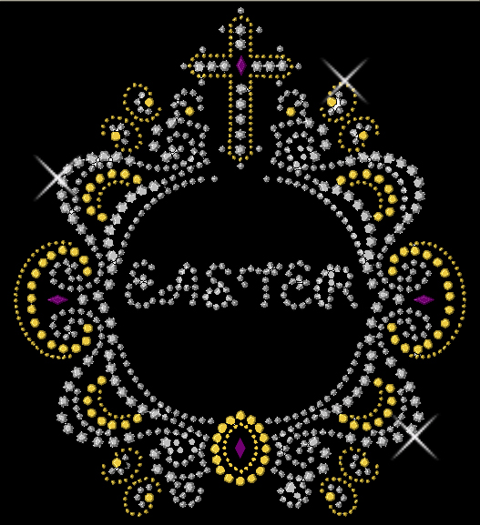 Easter Design In Silver Gold Purple Sequins Size Horizontal