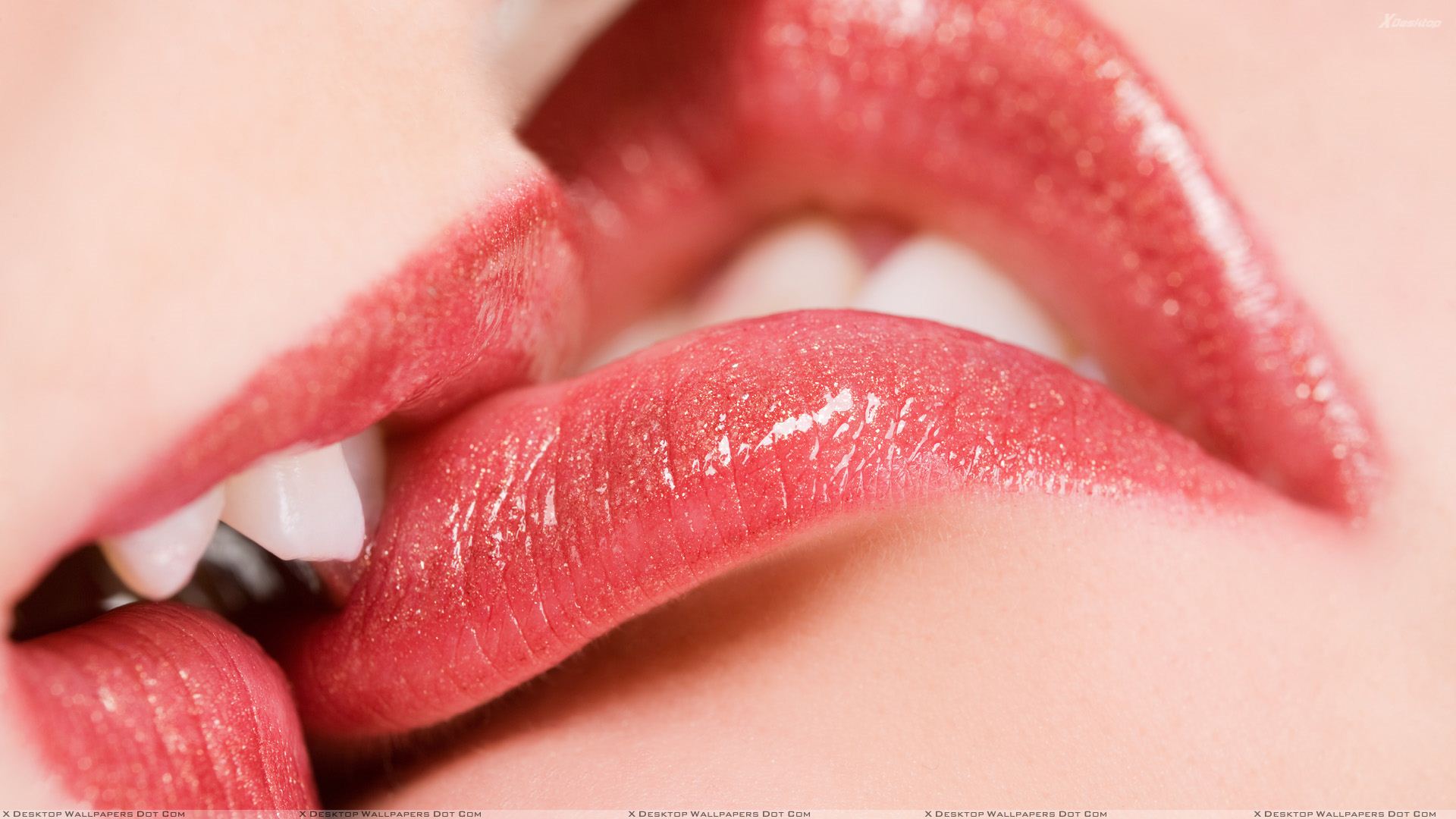 Kissing Glossy Red Lips Closeup Wallpaper