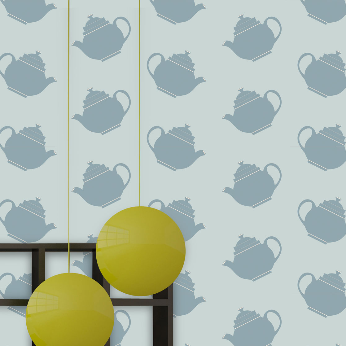 Teapot Crazy Blue Wallpaper Atadesignsatadesigns