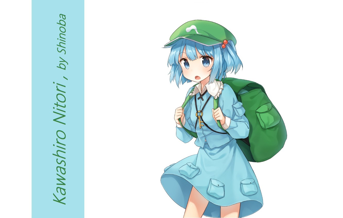 Wallpaper Girl White Background Cap Backpack Touhou Blue Hair
