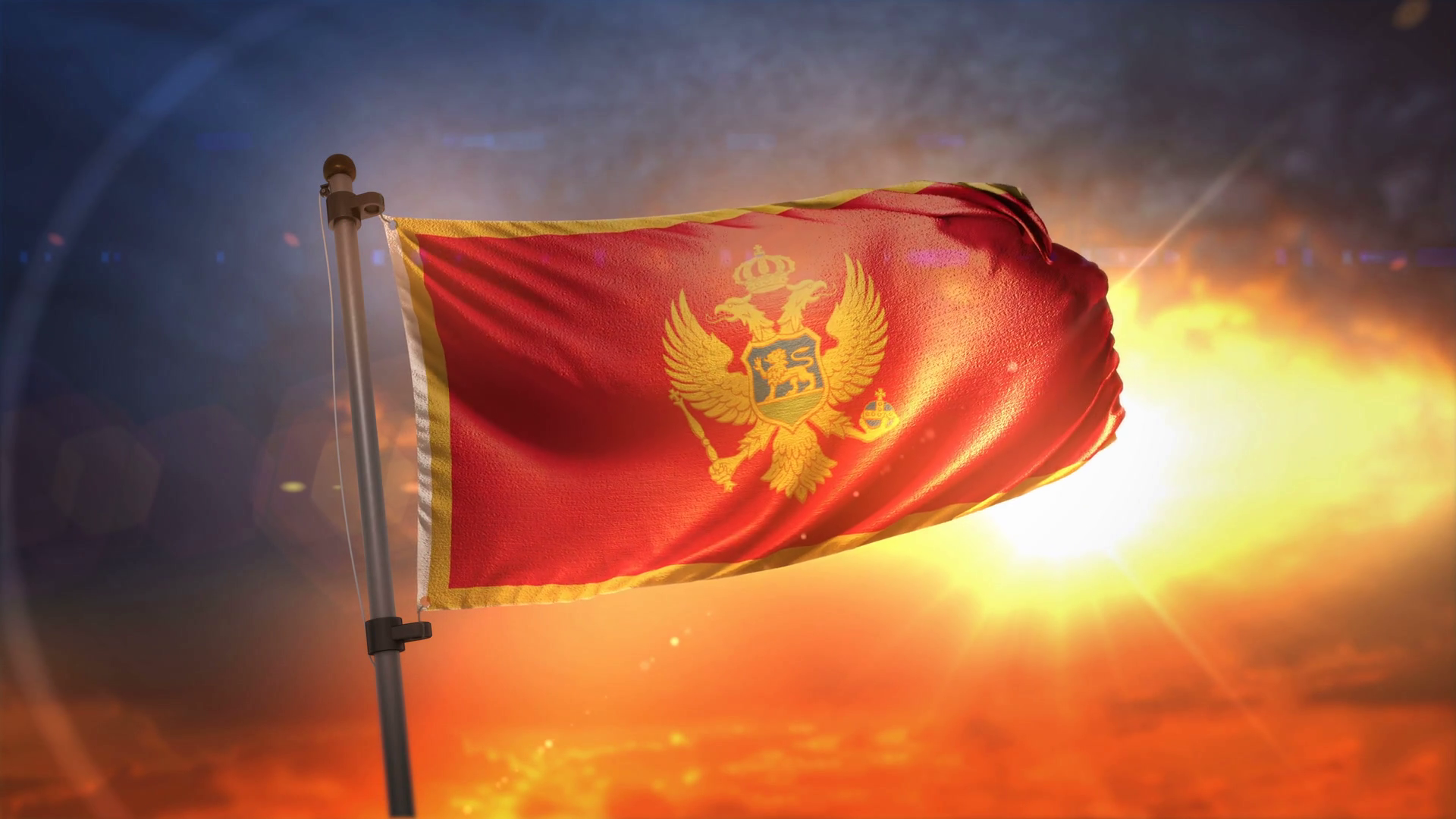Montenegro Flag Backlit At Beautiful Sunrise Loop Slow Motion 4k