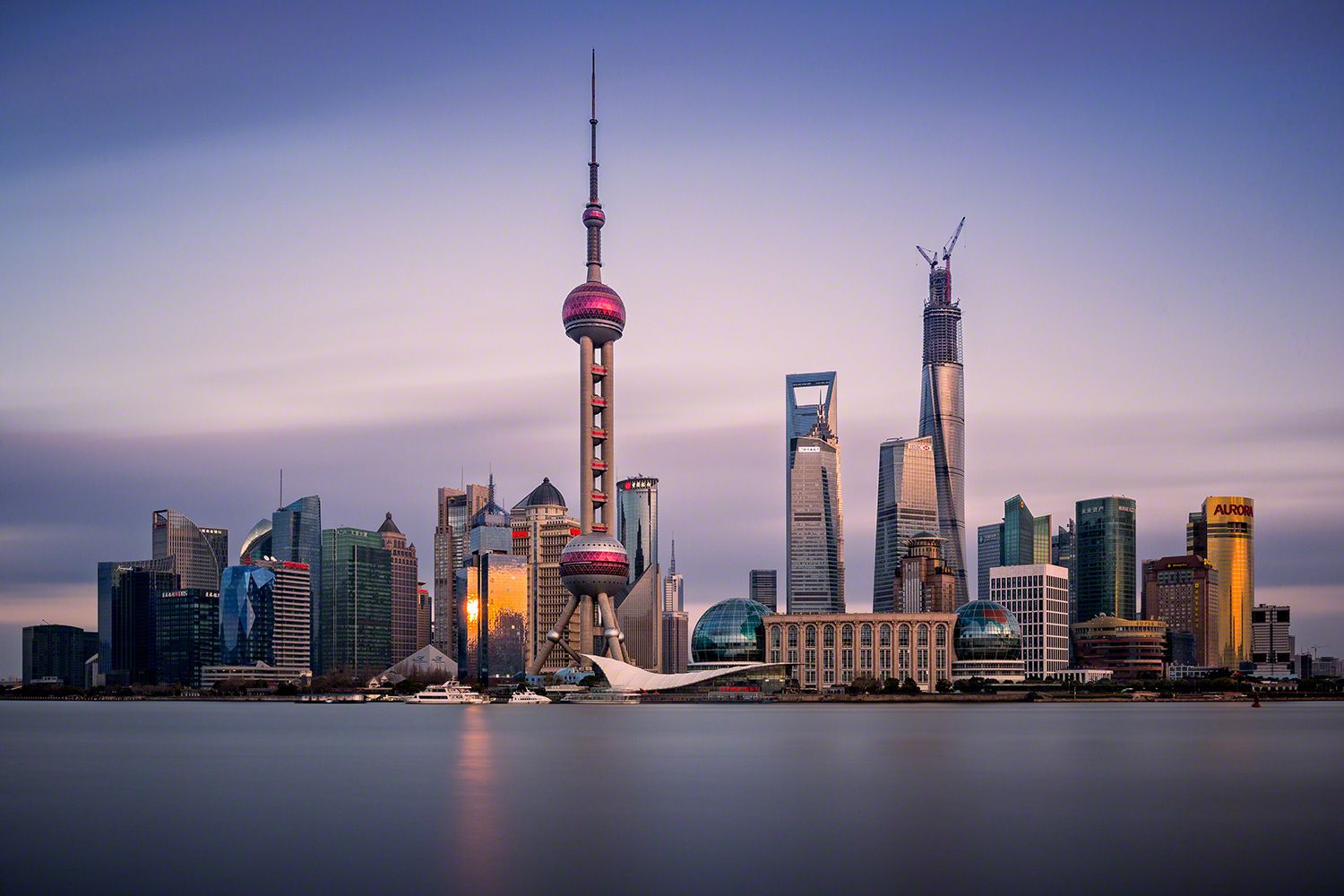 Shanghai Skyline At Sunset Destructive Pixels