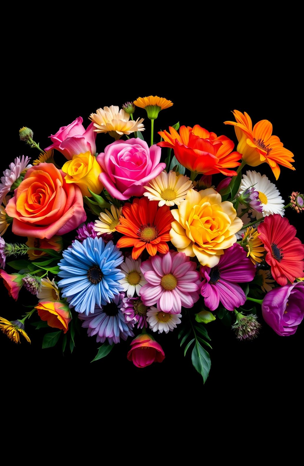 Flowers On Black Background Wallpaper