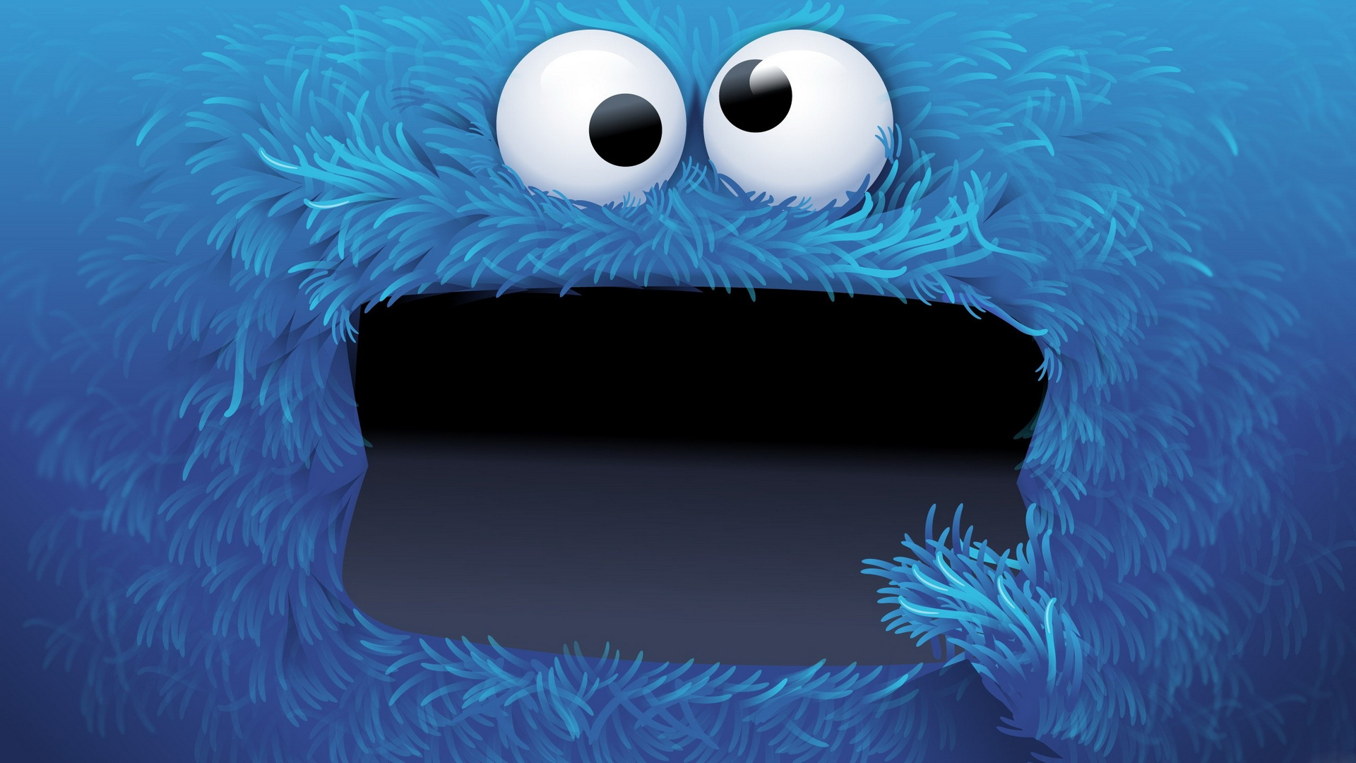 Close-up of Cookie Monster with a wide open mouth, ideal for desktop wallpaper