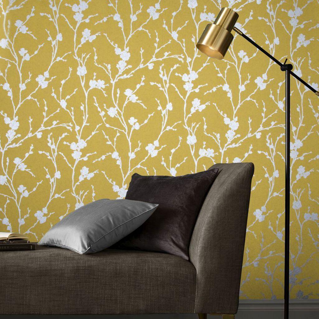 Grey And Yellow Wallpaper Meiying Saffron Silver