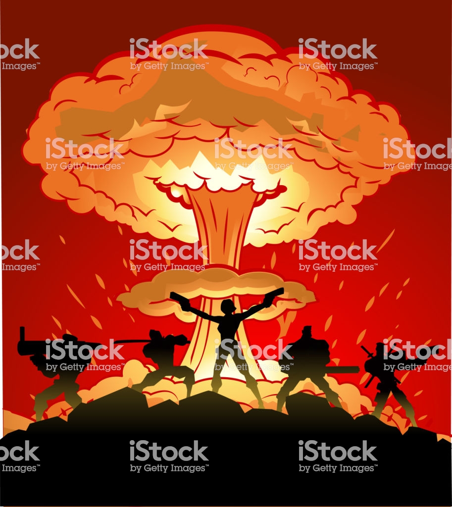 Vector Womanled Mercenary Soldiers Silhouette With Nuclear