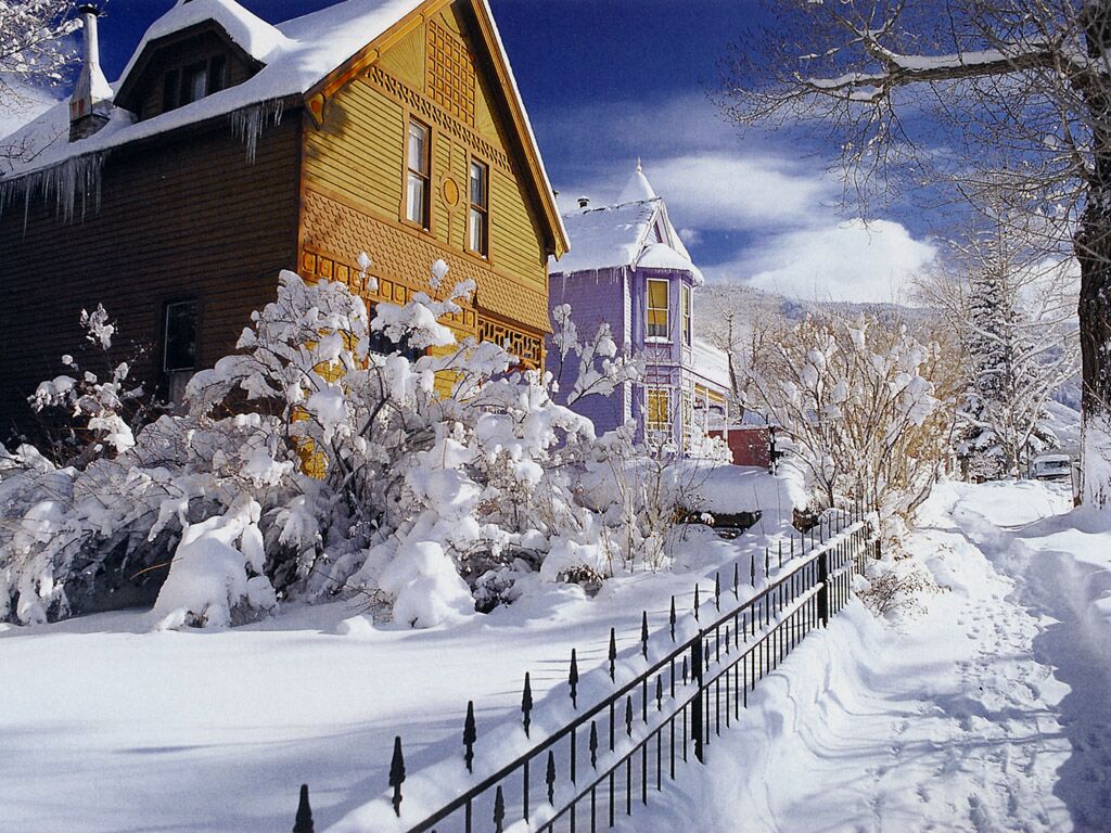 Colorado Aspen Homes Scenic Wallpaper Image Featuring Snow