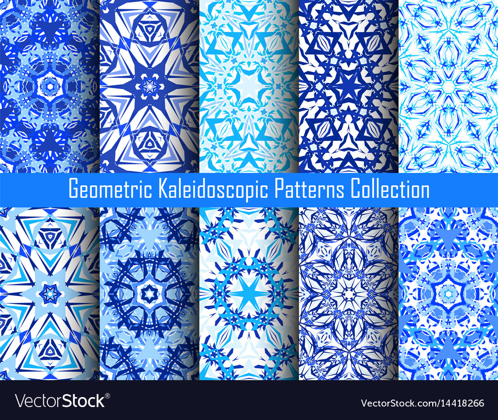 Kaleidoscope Patterns Blue Background Royalty Vector