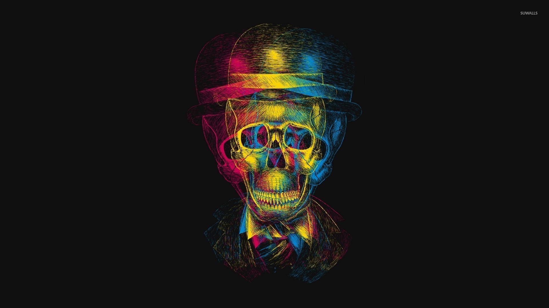 Cmyk Skull With Top Hat Wallpaper Artistic