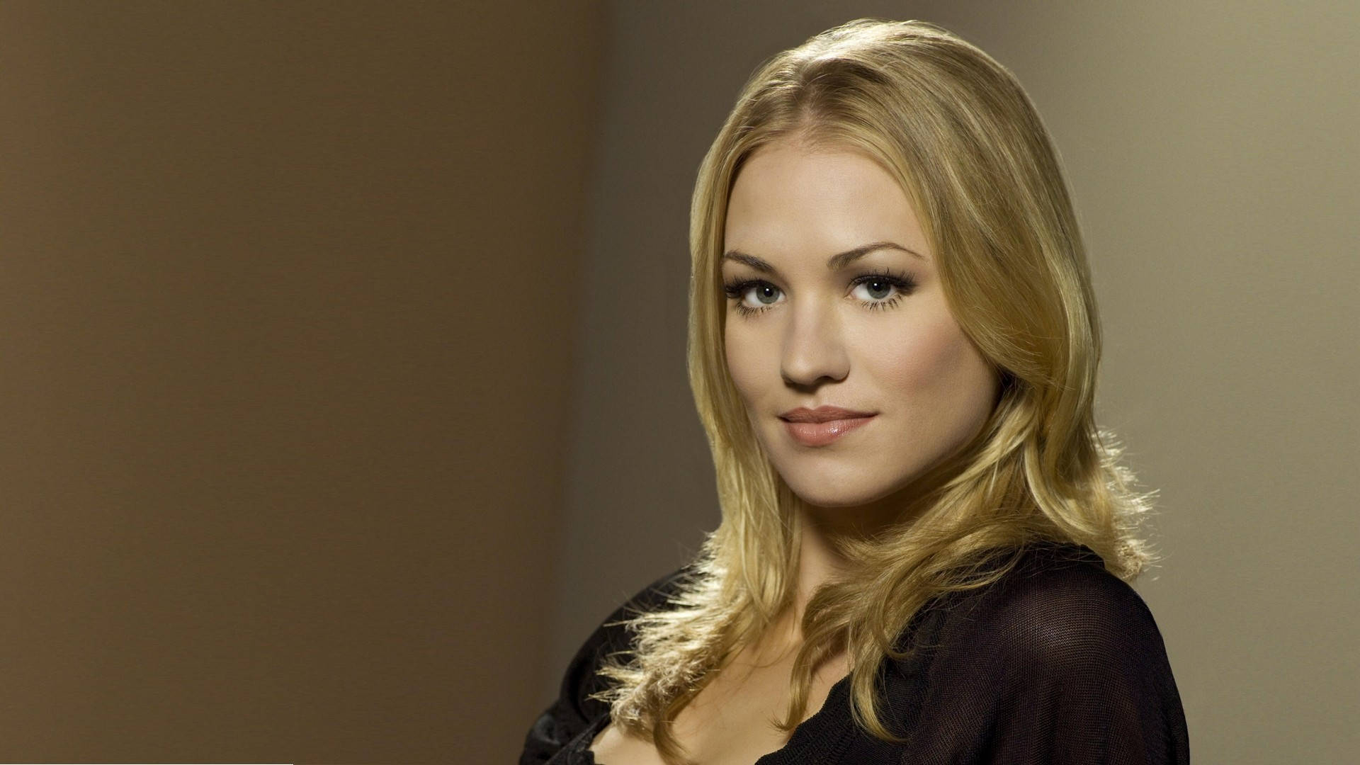 Yvonne Strahovski On Brown Wallpaper