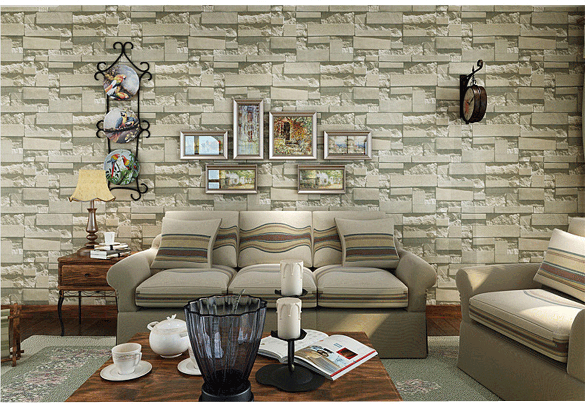 3d Brick Stone Natural Color Slate Environmental Non Woven Wallpaper