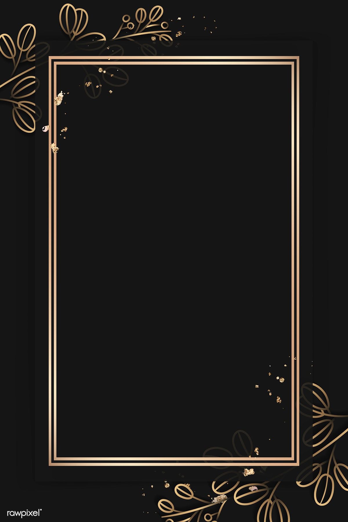 Rectangle Gold Frame On Floral Pattern Black Background