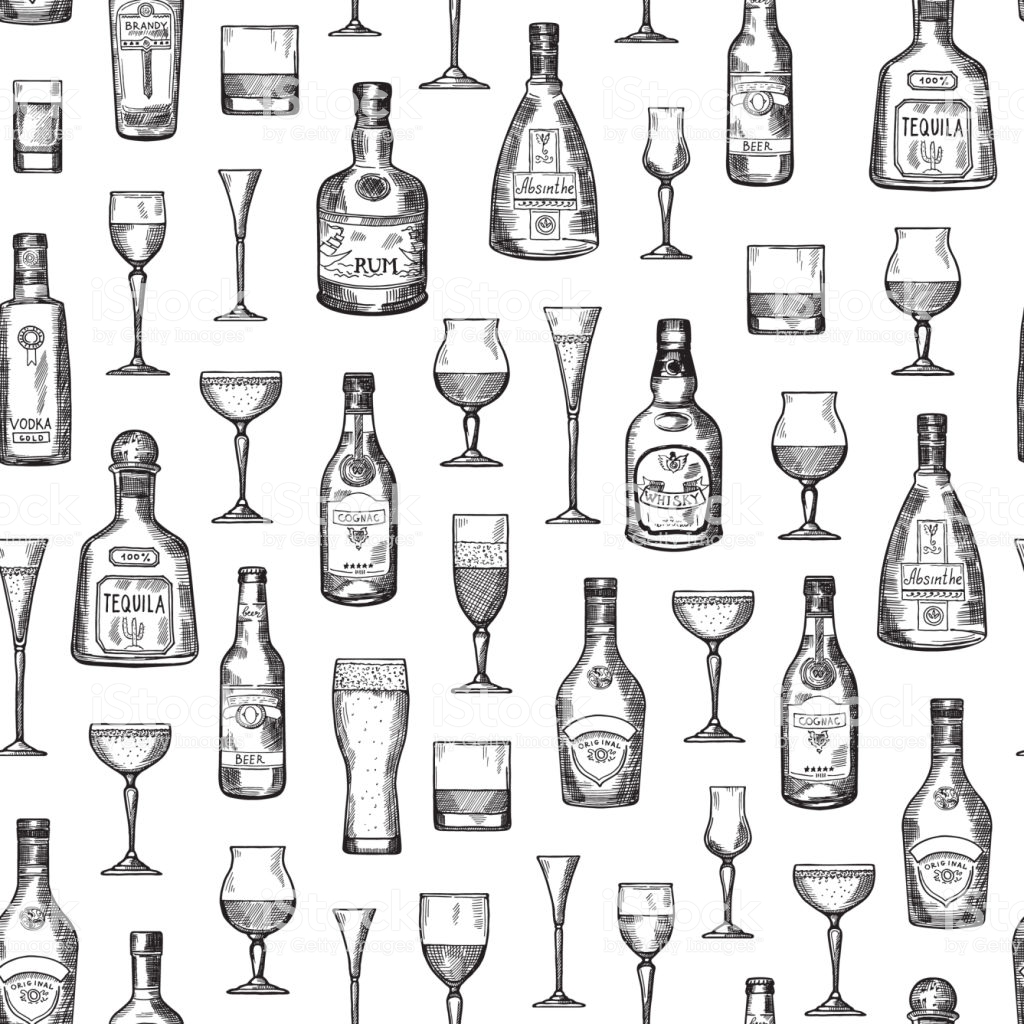 Vector Pattern Or Background Illustration Alcohol Drink Bottles