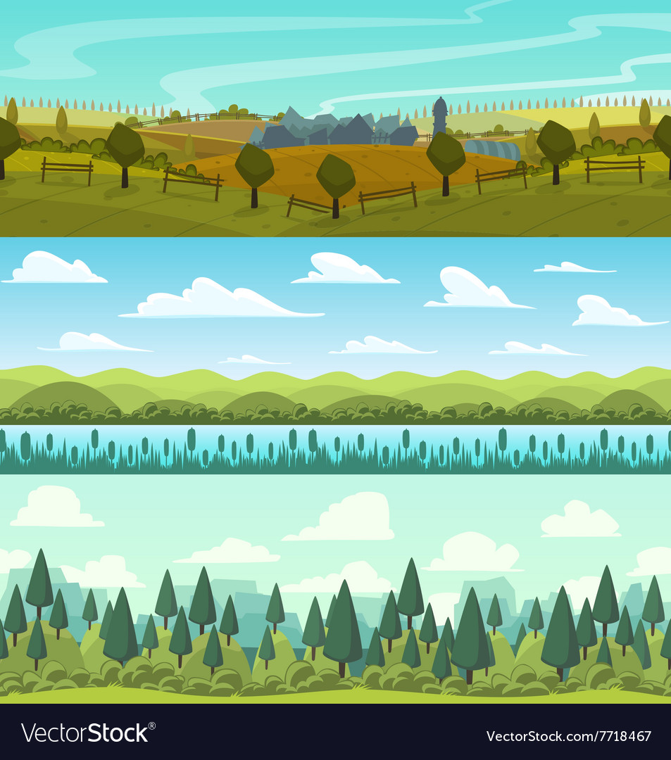 Parallax Landscape Cartoon Seamless Background Vector Image