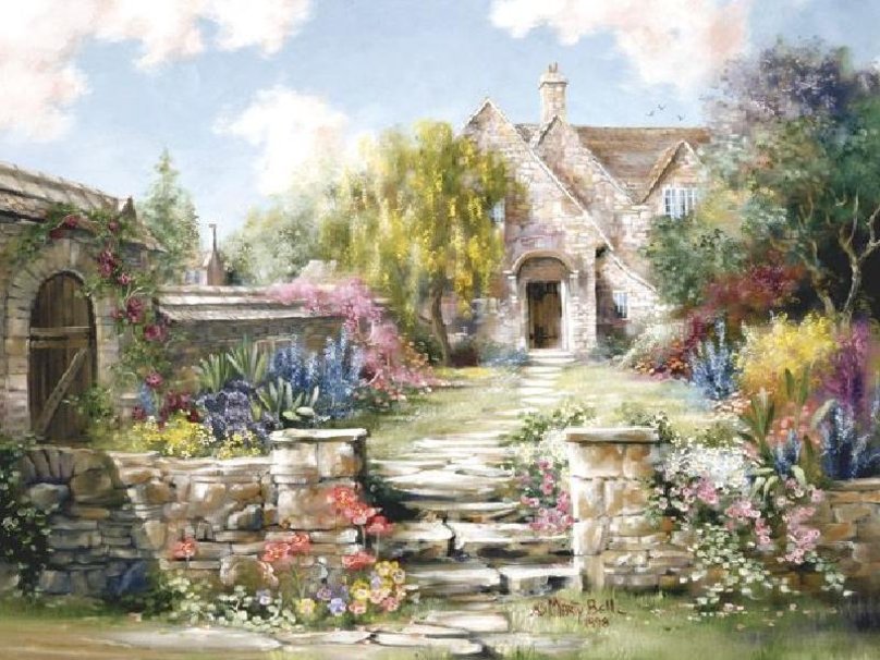 Country Home Among The Garden Wallpaper