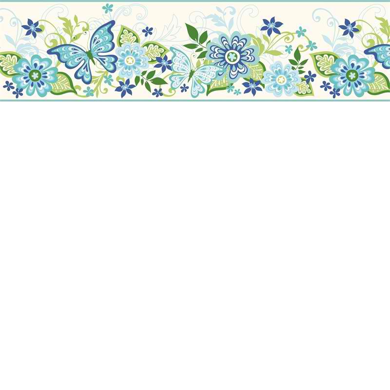 Blue Butterflies and Blooms Wallpaper Border   Baby Nursery Kids 800x800