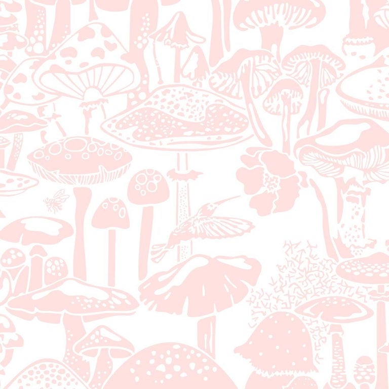 Mushroom City Designer Wallpaper In Daisy Pink And White For