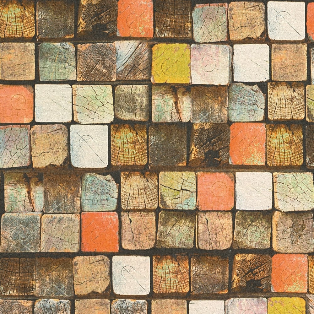 As Creation Wood Block Pattern Wallpaper Faux Effect Embossed
