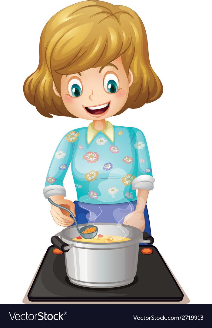 A happy mother cooking Royalty Vector Image Art drawings 700x1080