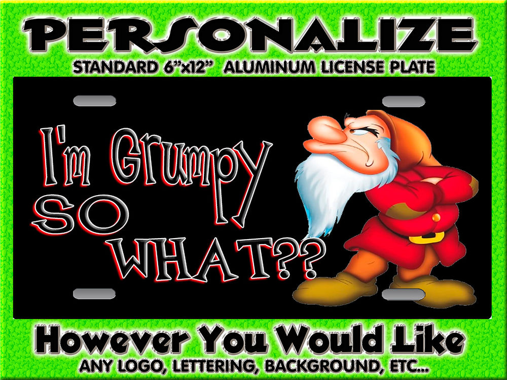 Grumpy Dwarf Cartoon Background Personalized Monogrammed License Plate