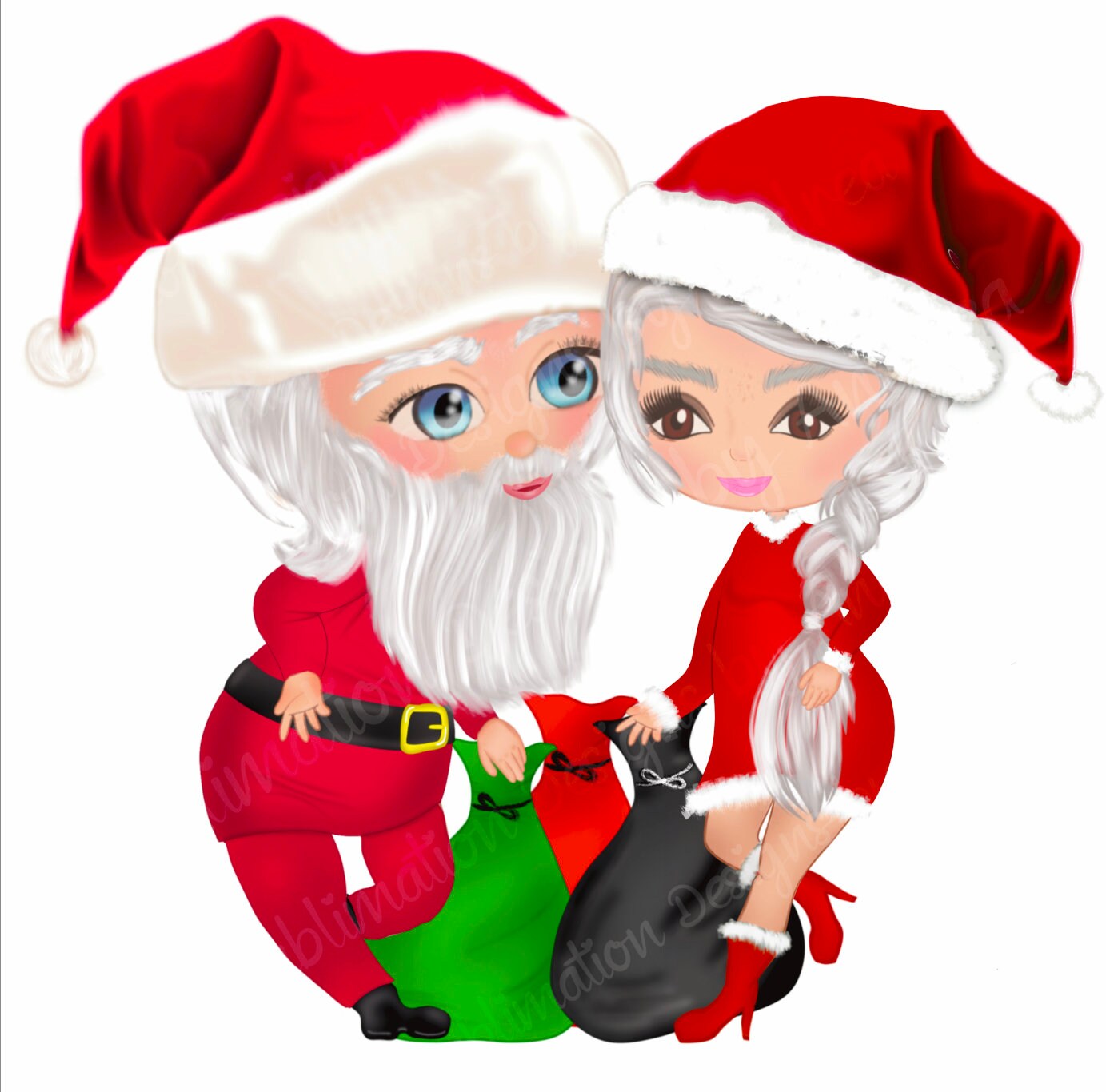 Santa Mrs Claus Plus Bonus Gift Sacks Separate