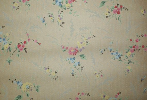 1920s Antique Wallpaper Pink And Blue Floral Via