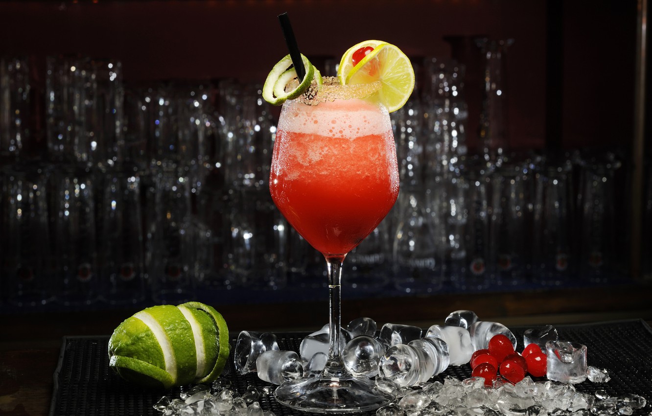 Wallpaper Ice Cherry Berries Lemon Glass Cocktail Lime