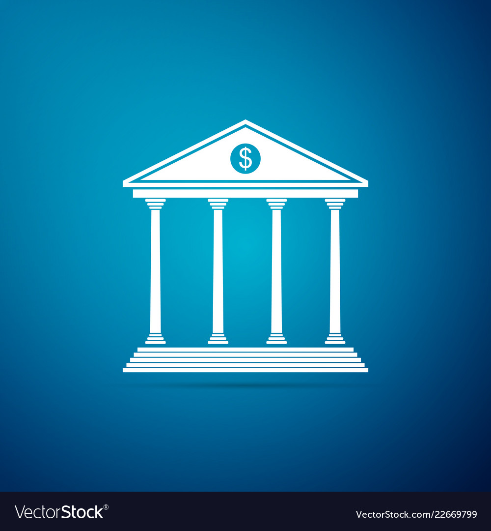 Bank building icon isolated on blue background Vector Image