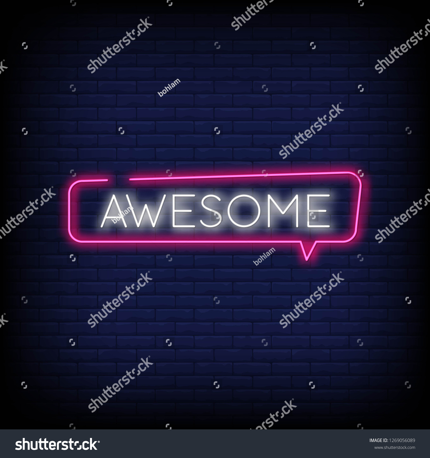 Awesome Neon Text Vector Brick Wall Stock Royalty