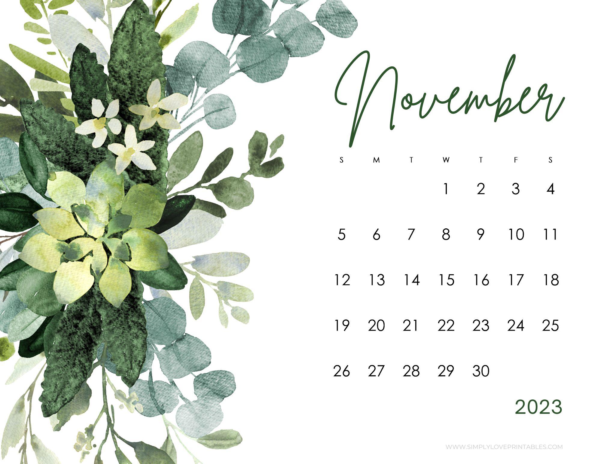 November Calendars Simply Love Printables