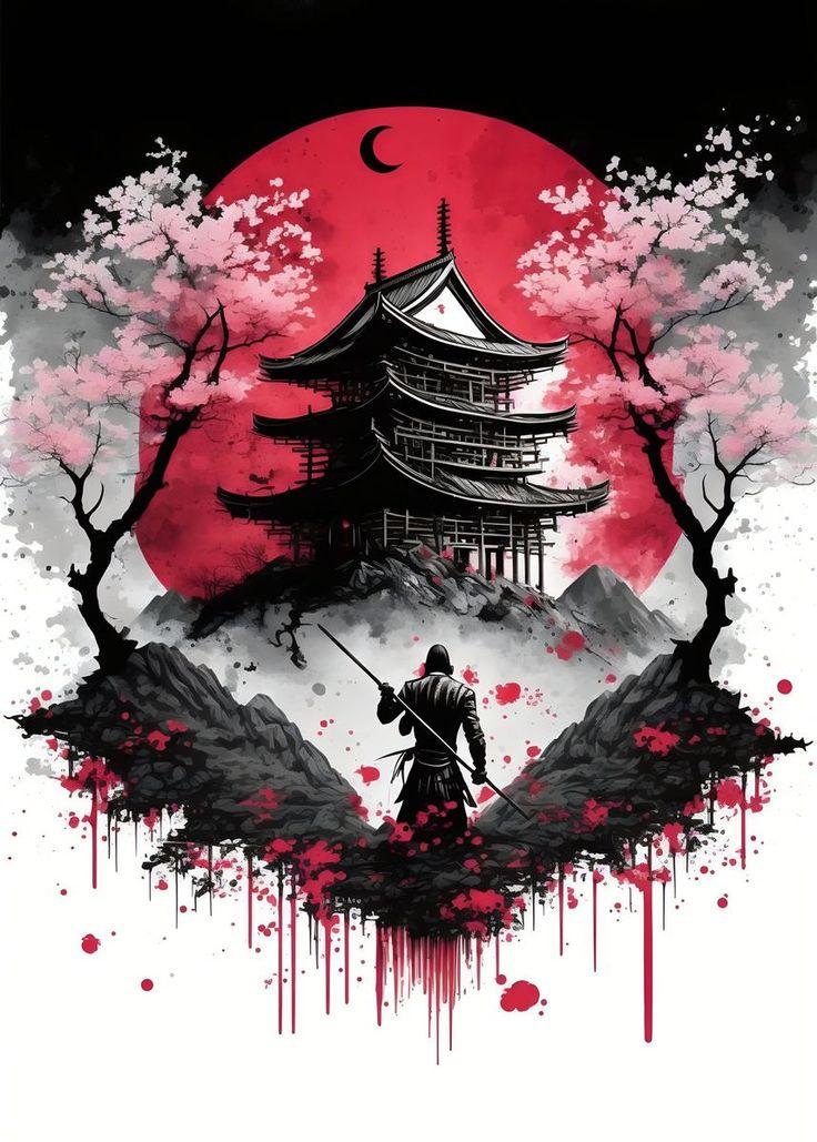Samurai Temple Poster By Neugebauer Displate In Japanese