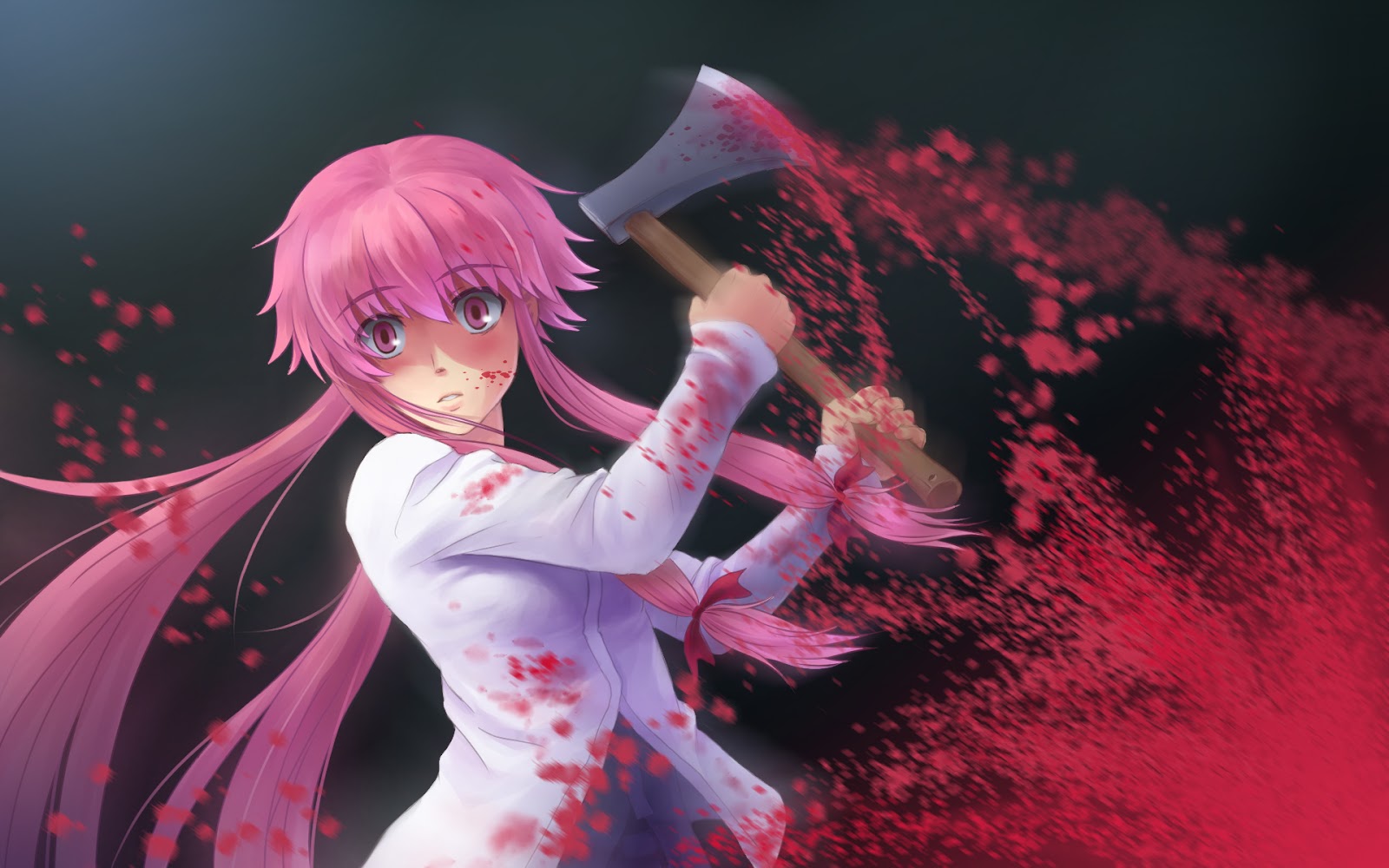 Future Diary Anime Girl Killing Blood Stain Axe Pink Hair Red Eye HD