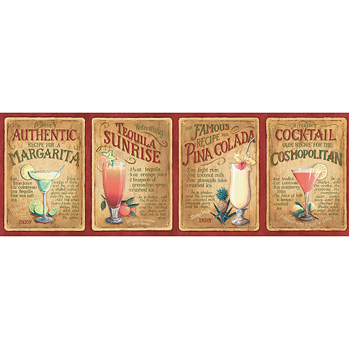 Blue Mountain Cocktail Wallpaper Border Burnt Red Orange and Yellow
