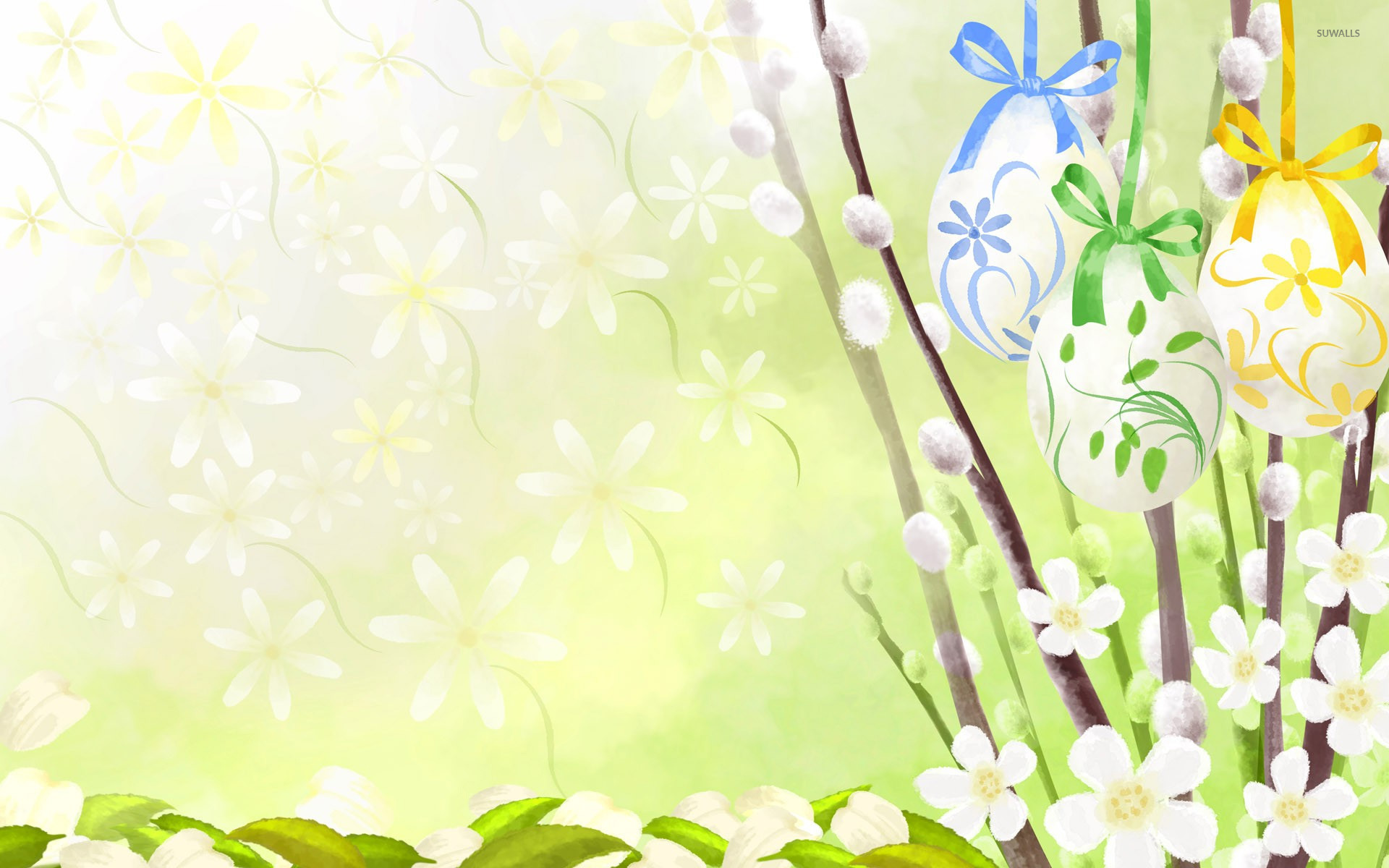 Easter Eggs And Flowers Wallpaper Vector