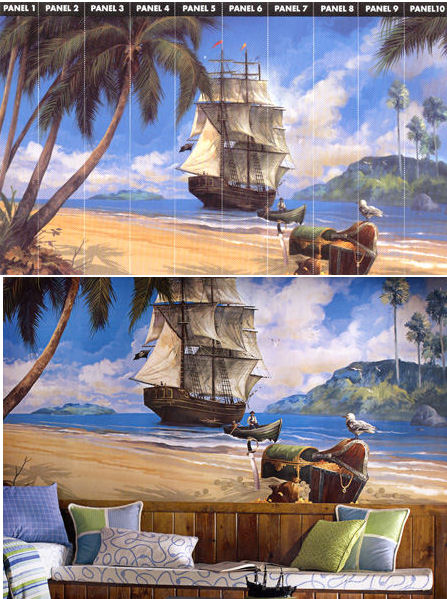 Beach Pirate Ship Wall Mural   Wall Sticker Outlet