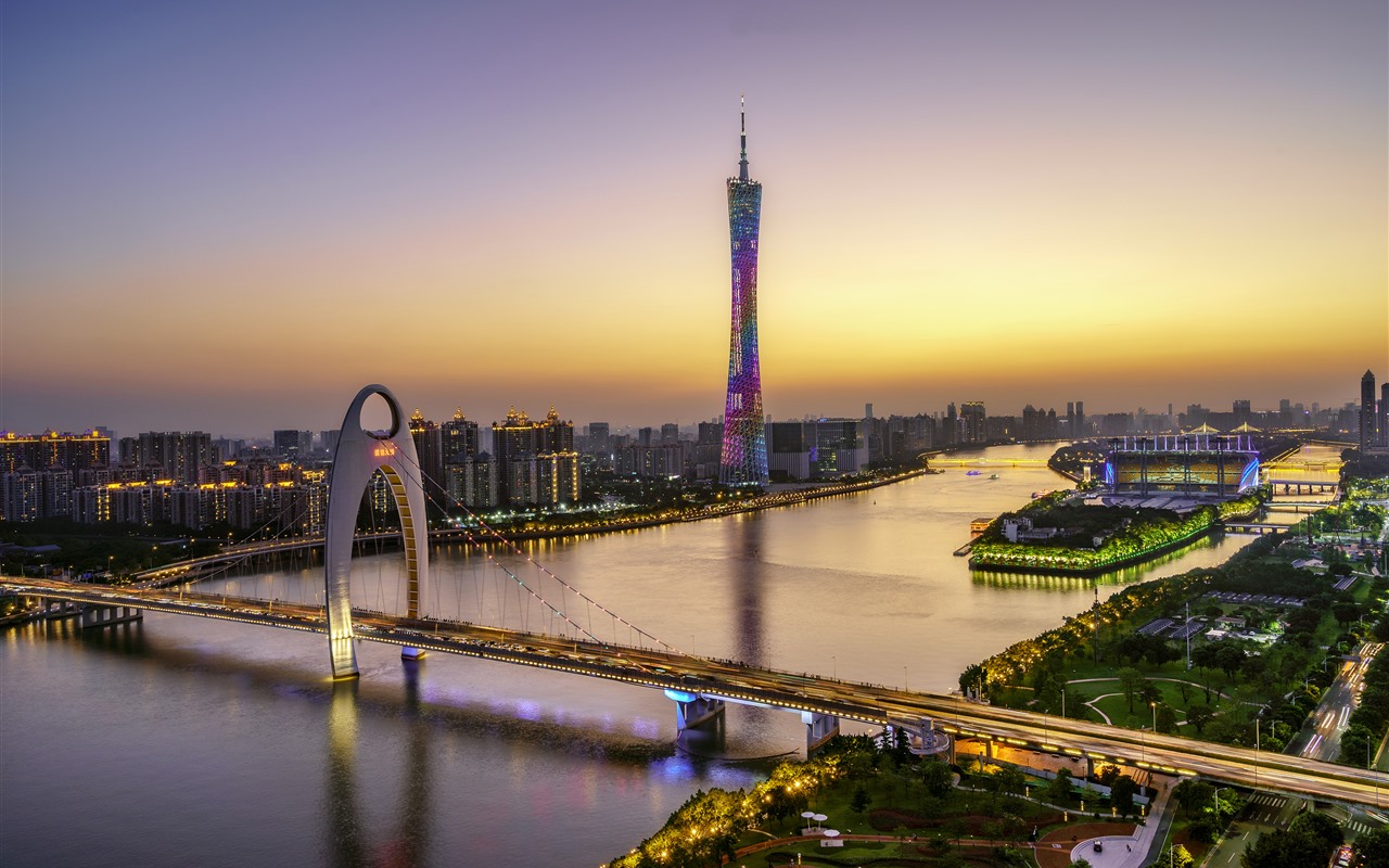 Wallpaper Beautiful Guangzhou Canton Tower Bridge River