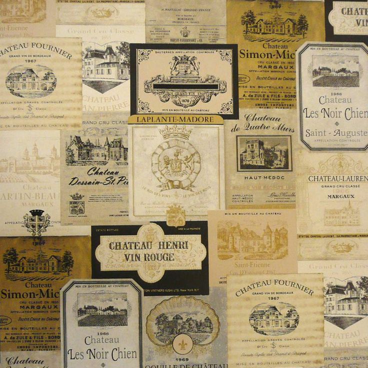 Vintage Wine Label Wallpaper French Kitchen Cafe Bar Old Country