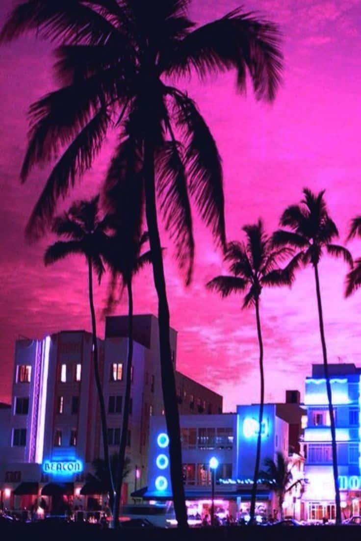 Enjoy The Vibrant Cityscape Of Miami In Retro Style