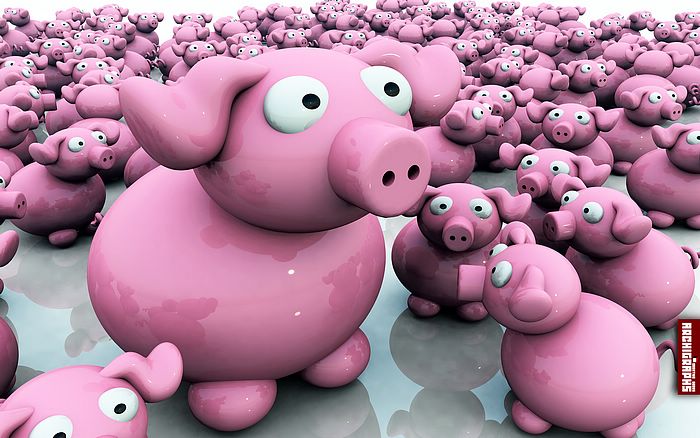 Creative 3d Animal Characters Lots Of Pigs Wallpaper