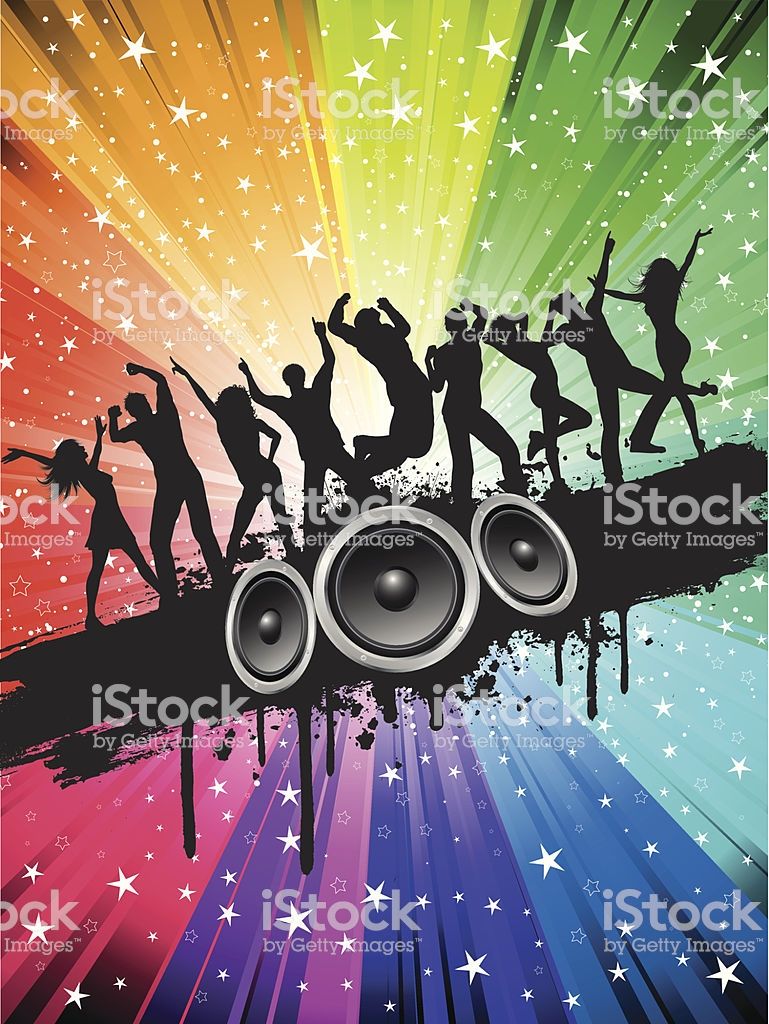 Silhouettes Of People Dancing On Colourful Grunge Background