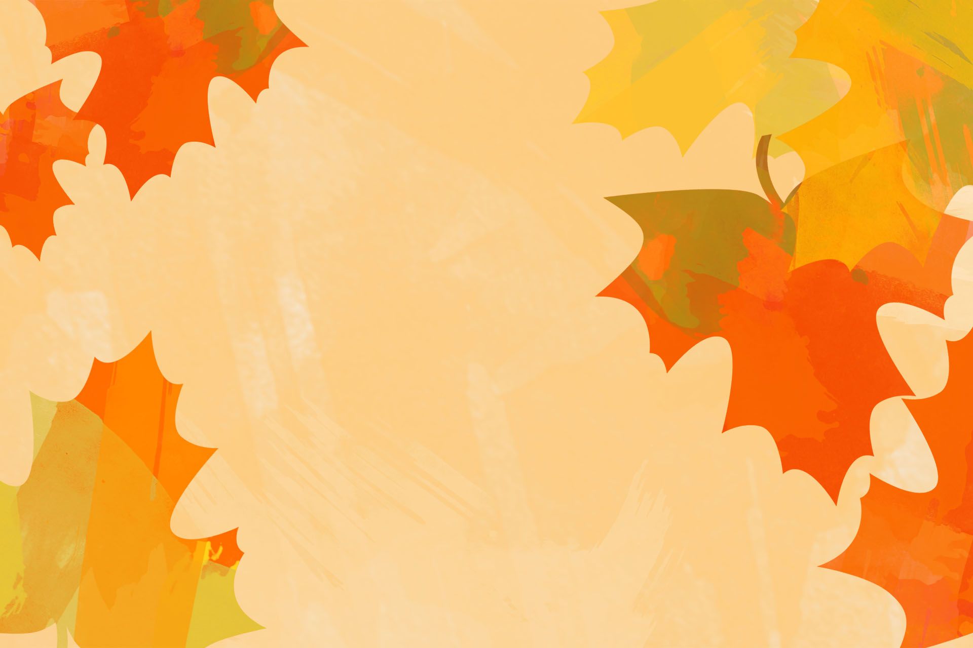 Abstract fall leaves background in warm orange, yellow, and peach tones, perfect for an October wallpaper