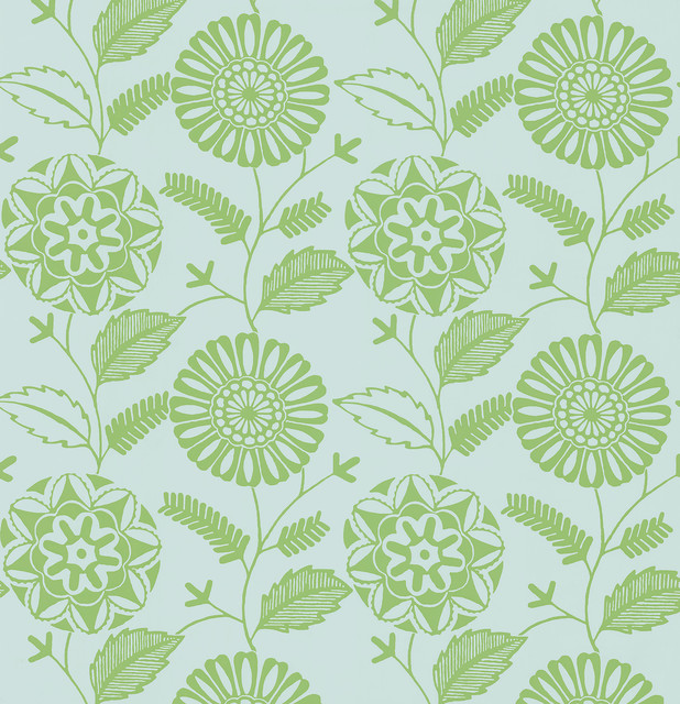 Resort Green Modern Floral Wallpaper Contemporary By