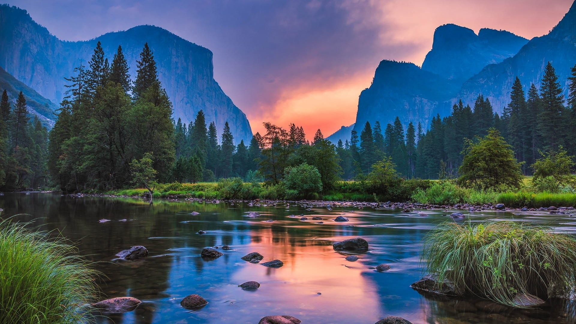 Landscape Nature Reflection Sunset Mountains River Wallpaper