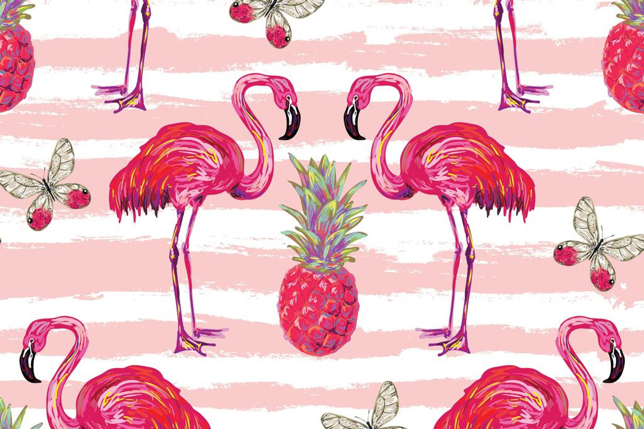 Summer Jungle Tropical Butterflies Pink Flamingo And Pineapple