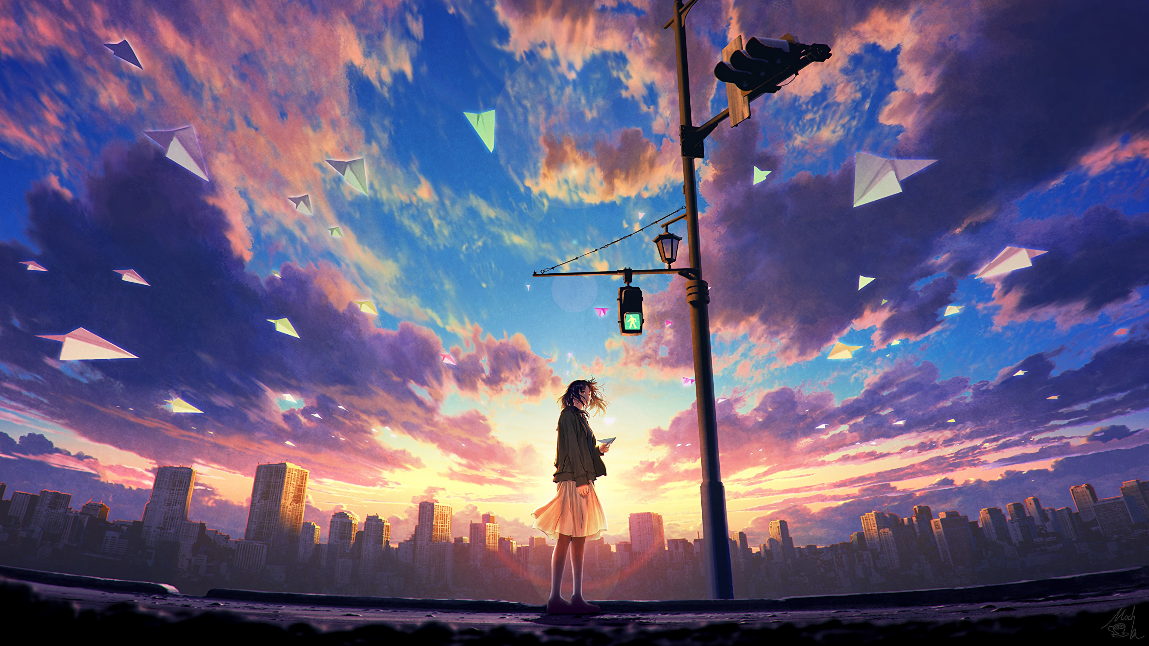 Anime Girl Sky Clouds Sunrise Scenery 4K Wallpaper 67 3840x2160