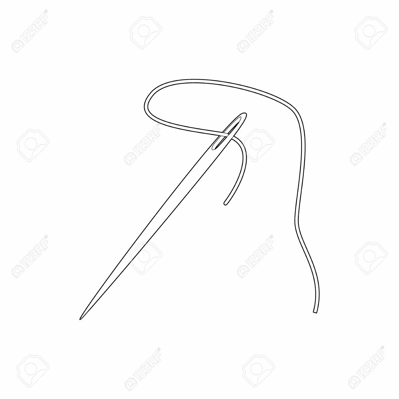Needle And Thread Icon In Outline Style Isolated On White