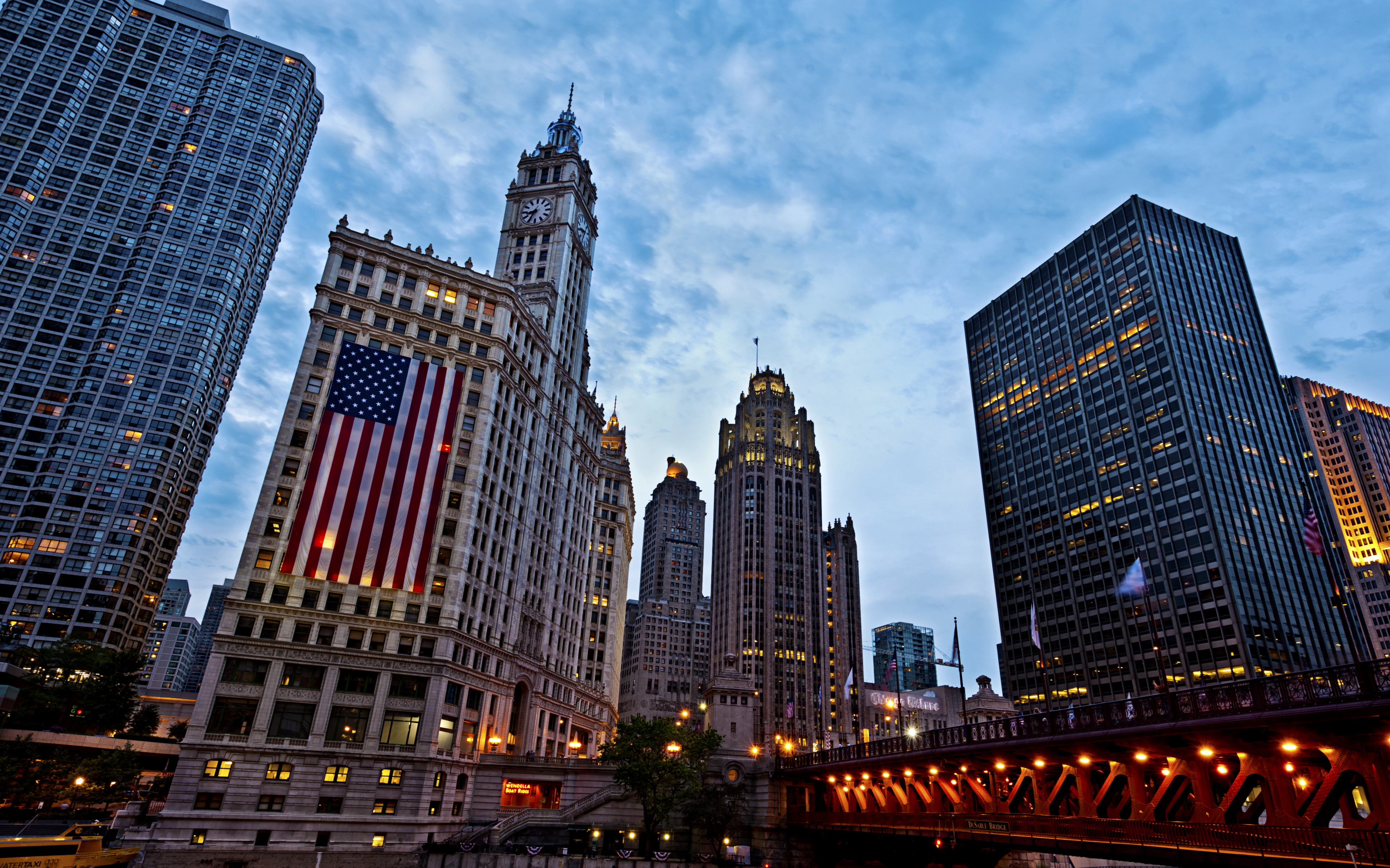 American Flag In Chicago Illinois United States Widescreen